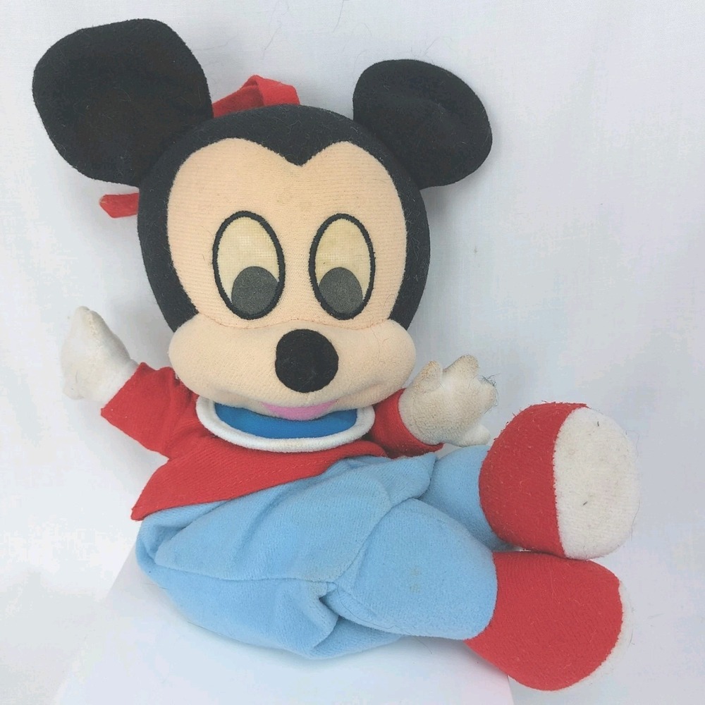 Vintage 1996 Disney Babies Mickey Mouse Musical Pull N' Play Plush 16" Tested